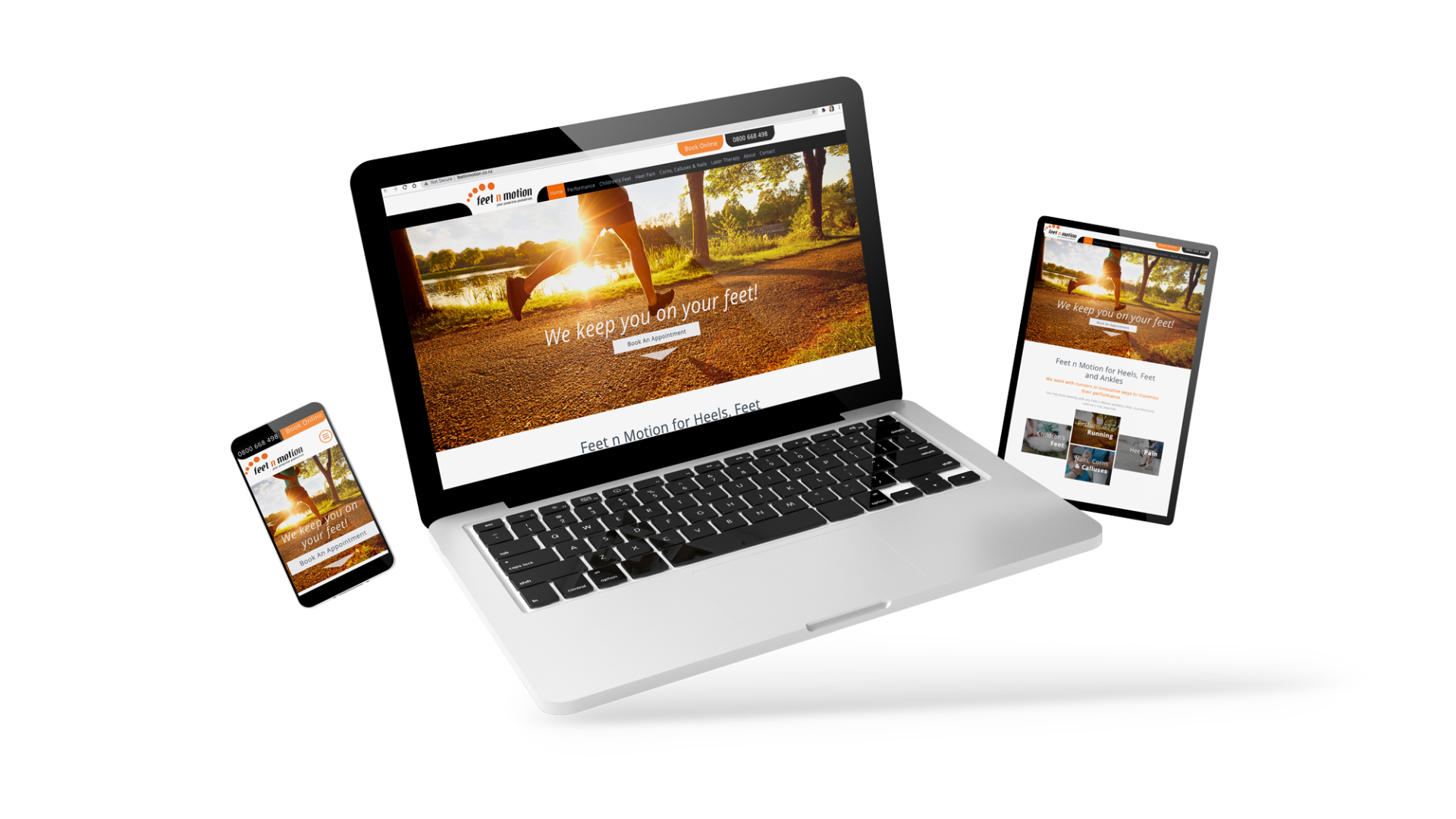Feet n Motion historical website mockup