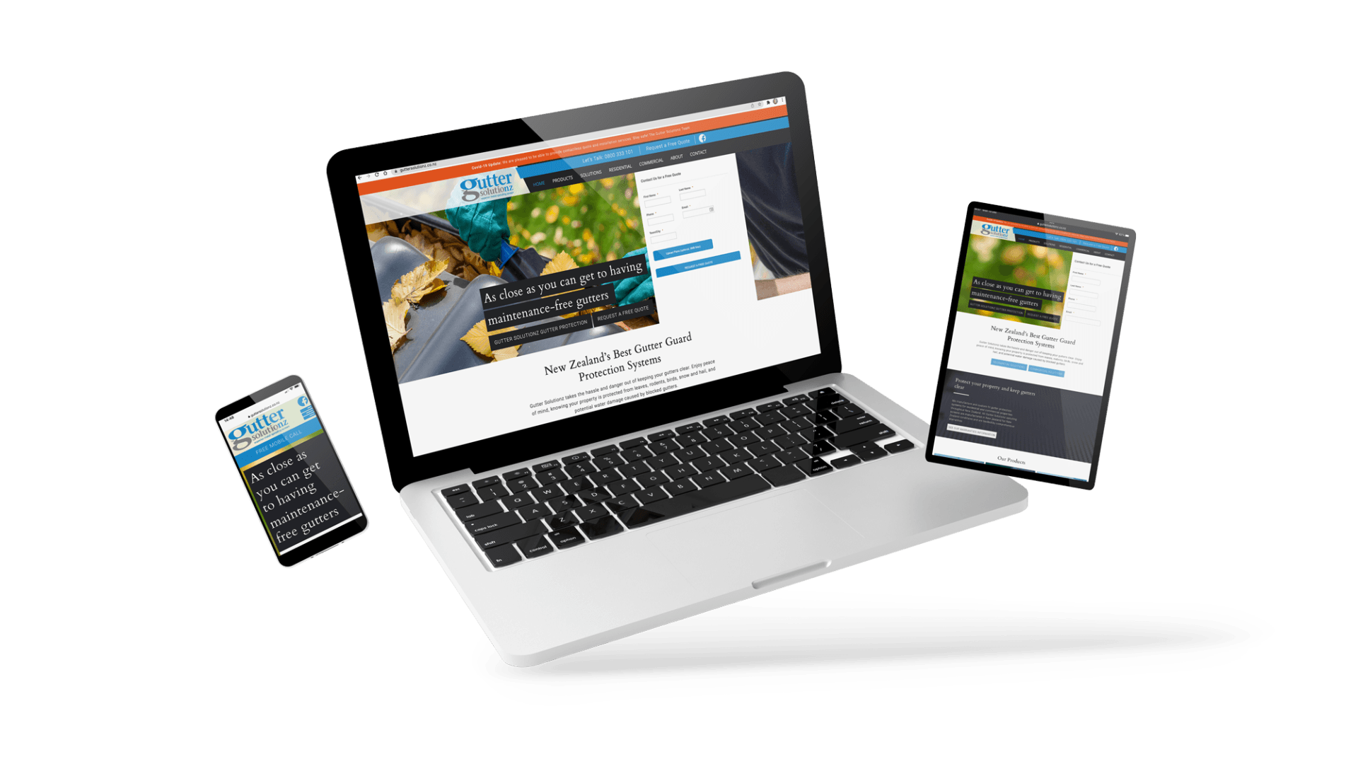 Gutter Solutionz historical website mockup