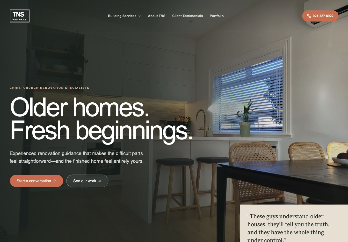 TNS Builders · First website · Review preview; domain access pending