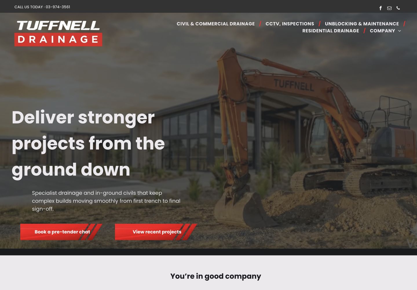 Tuffnell Drainage · New direction · Current website capture